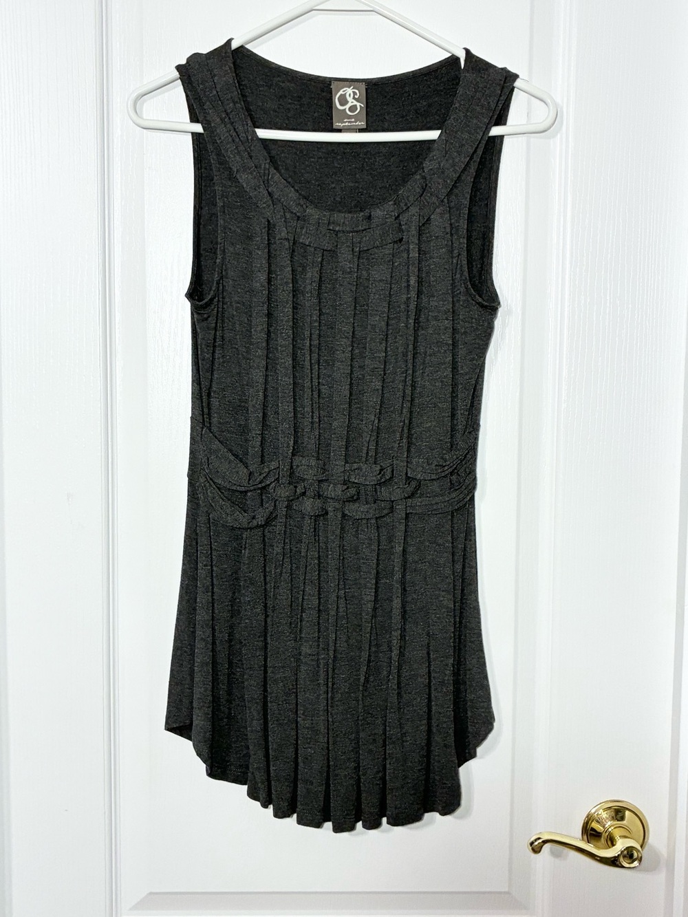 Anthro One September Woven Front Sleeveless Knit Skirted Tunic Top Gray XS